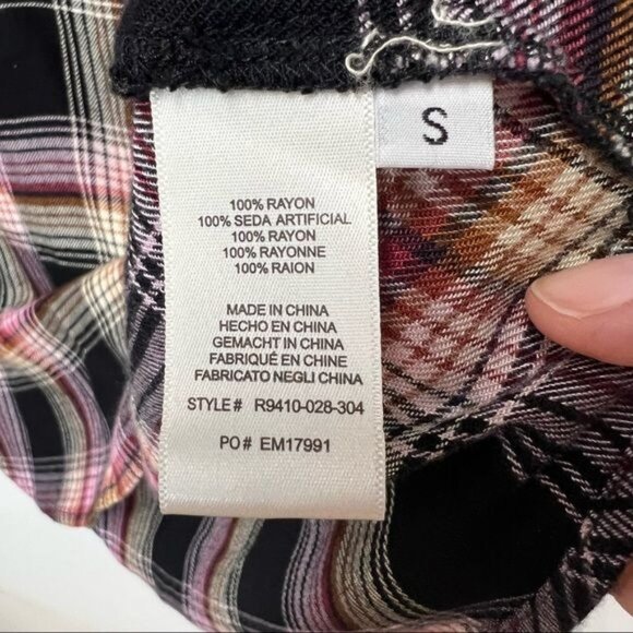 Cloth & Stone for Anthropologie Long Sleeve Plaid Top Ruffle V-Neck, Size Small - Picture 5 of 7